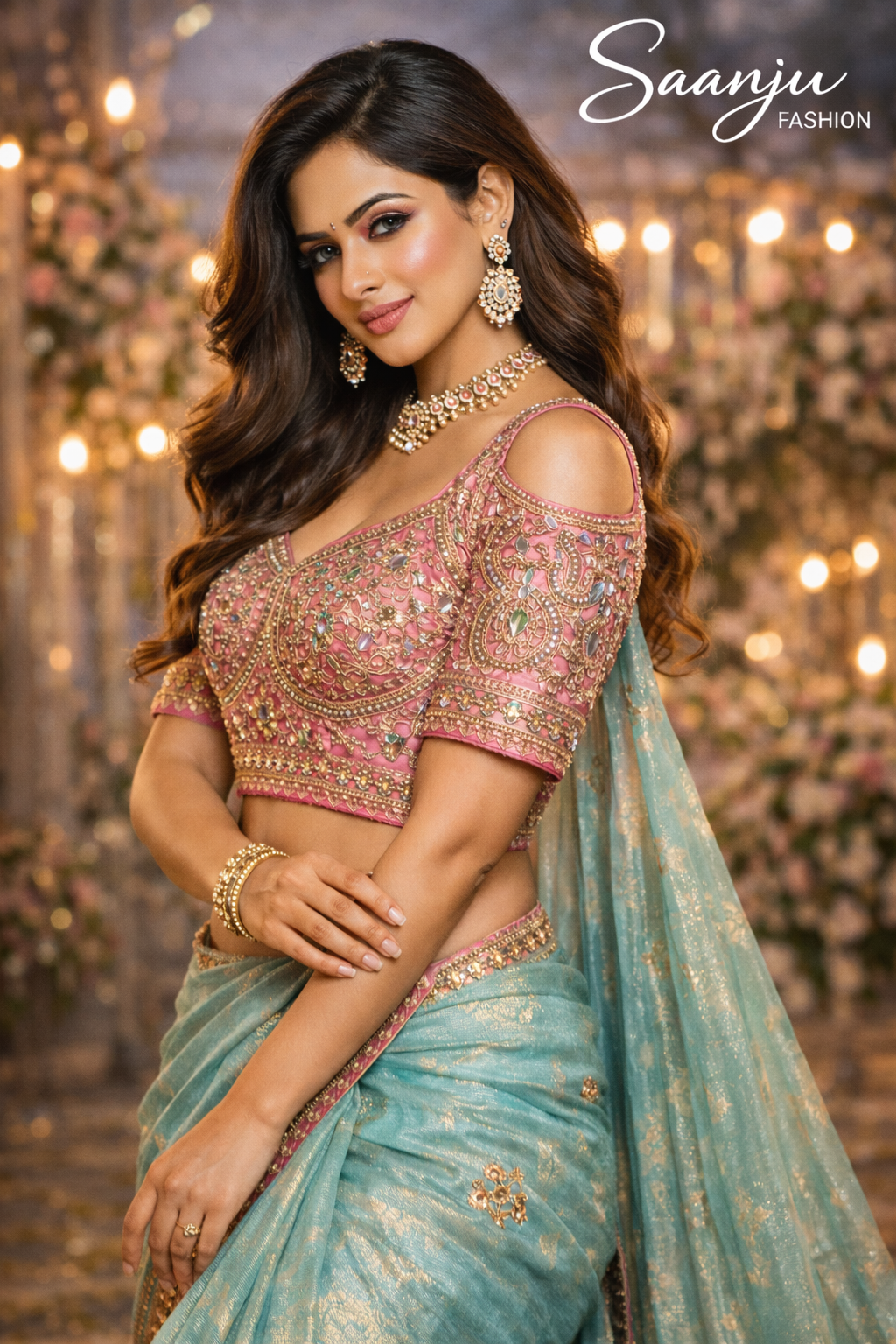 Royal Two-Tone Reflected Saree with Heavy Designer Blouse