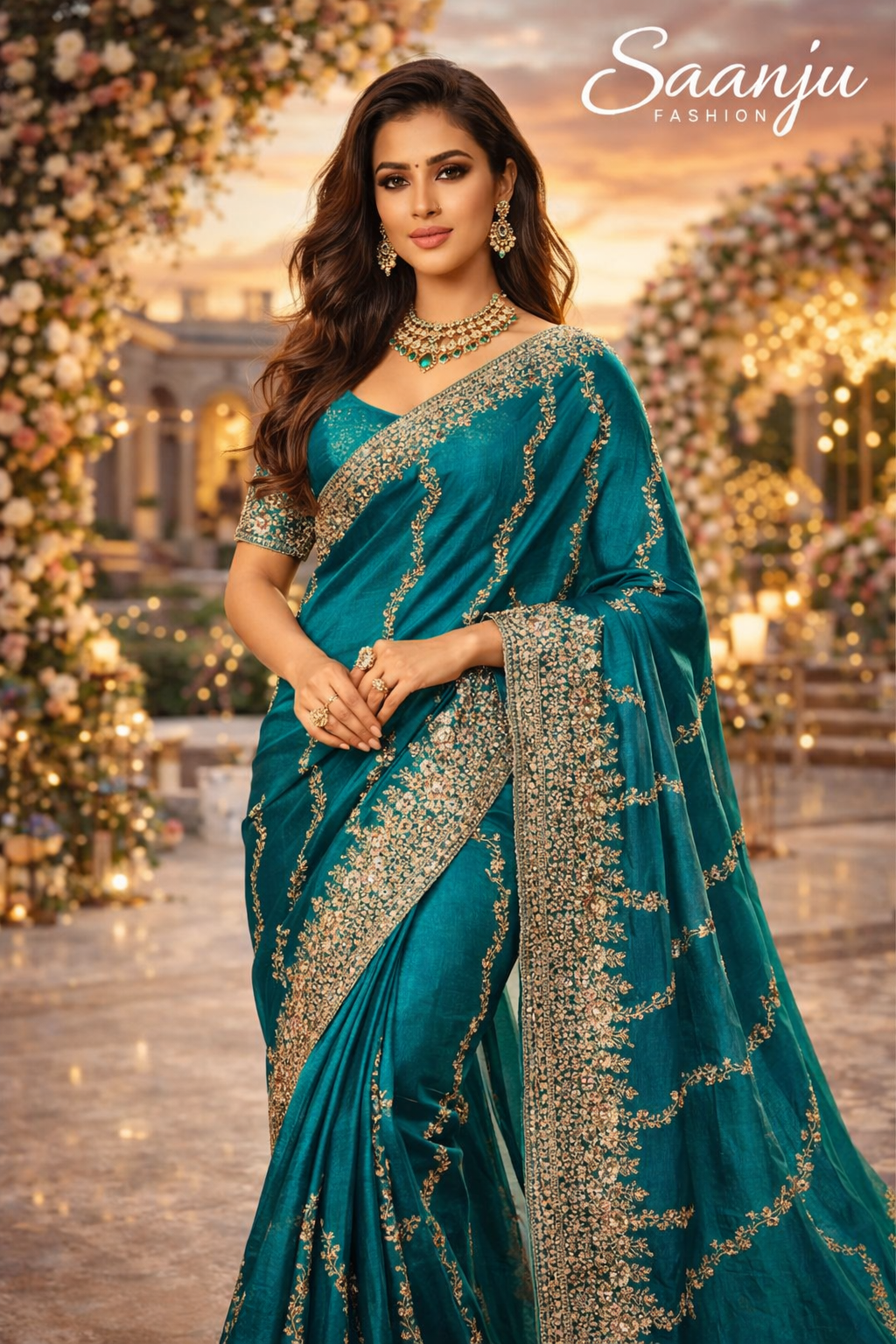 Premium GMY Silk Saree with Heavy Jari & Jarkhan Diamond Work