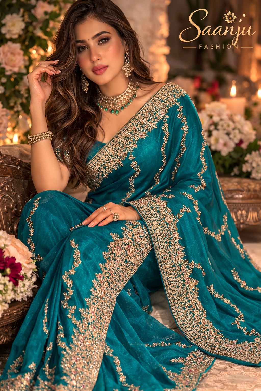 Premium GMY Silk Saree with Heavy Jari & Jarkhan Diamond Work