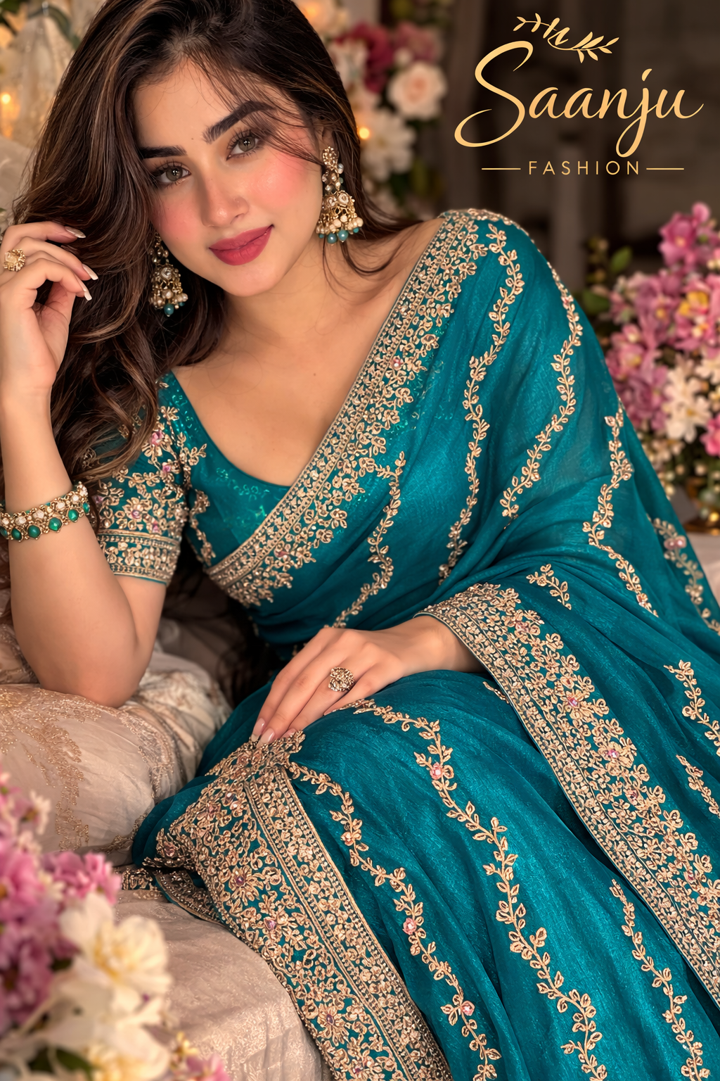 Premium GMY Silk Saree with Heavy Jari & Jarkhan Diamond Work