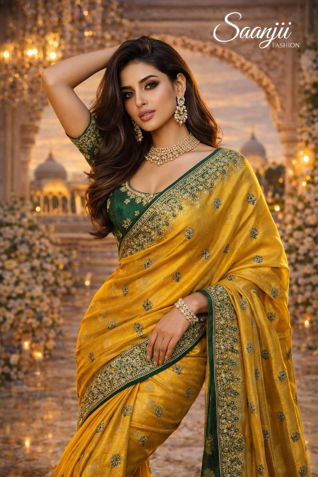 Elegant Gaji Silk Saree with Heavy Wall Moti Embroidery