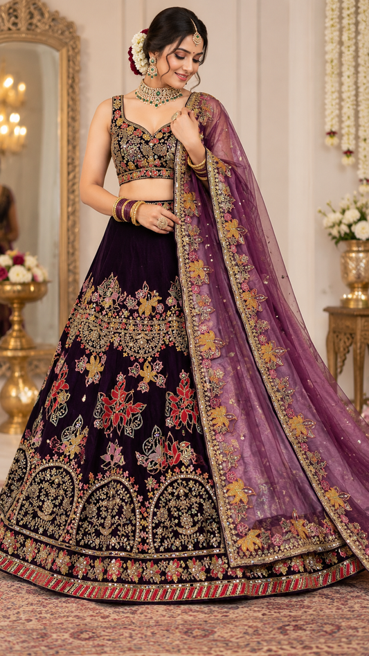 Kasturi silk lehenga with multi thread dori & sequins work choli