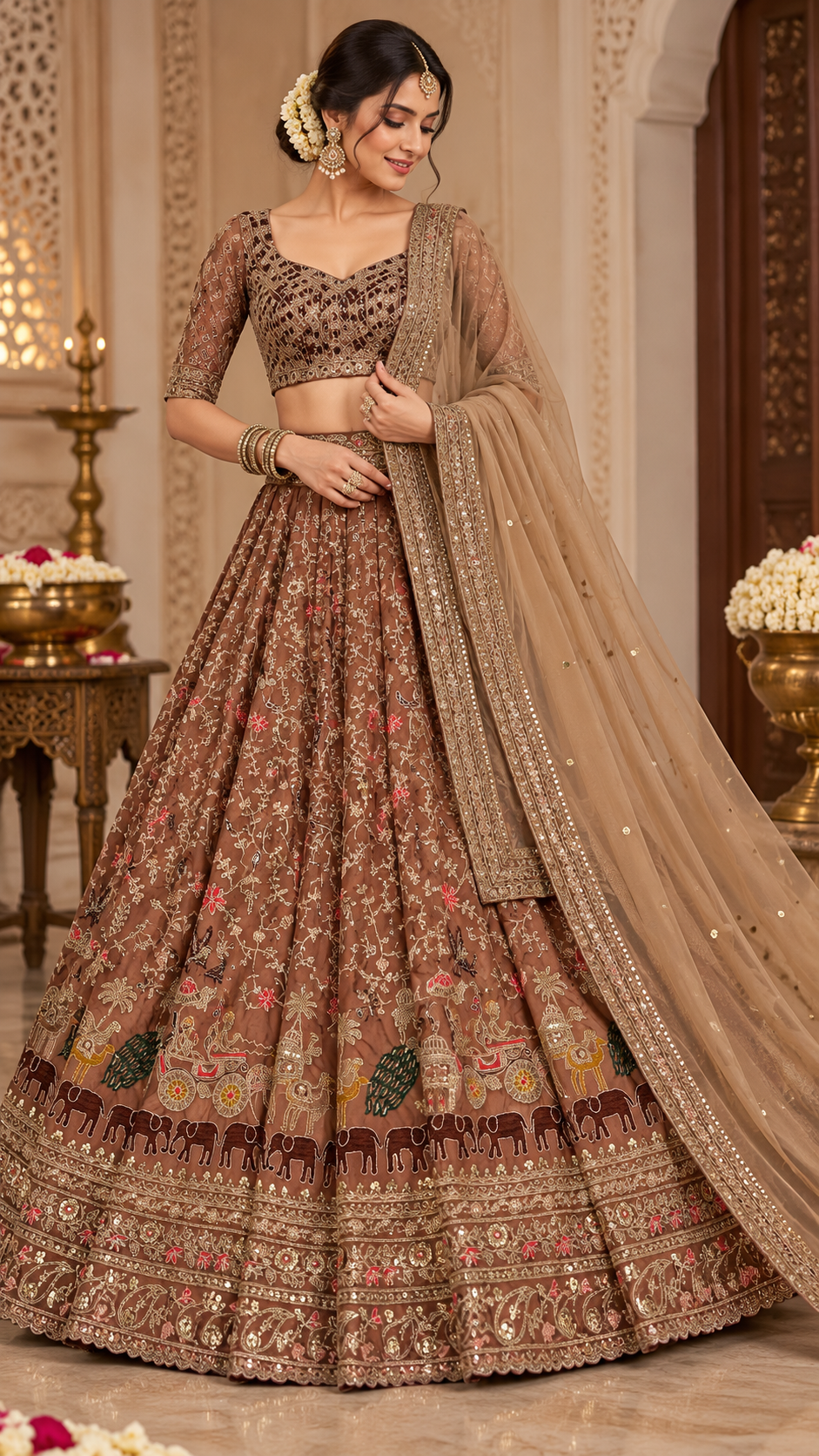 Kasturi silk lehenga with dori sequins & thread work choli