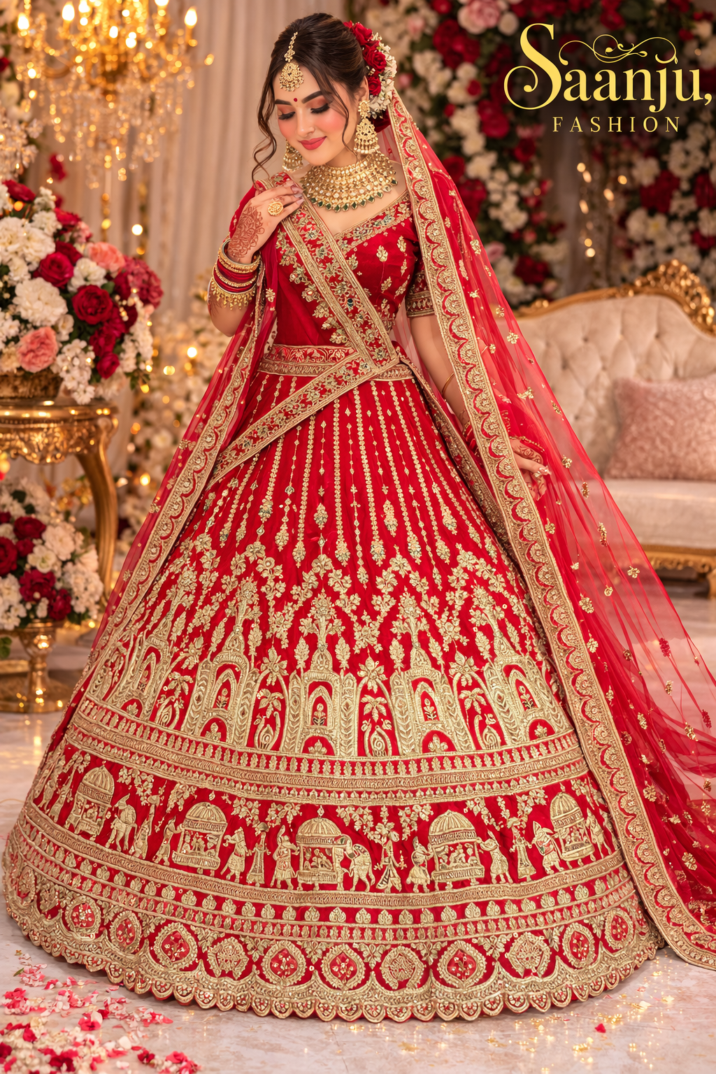 Premium Silk Bridal Lehenga With Heavy Diamond Work Choli