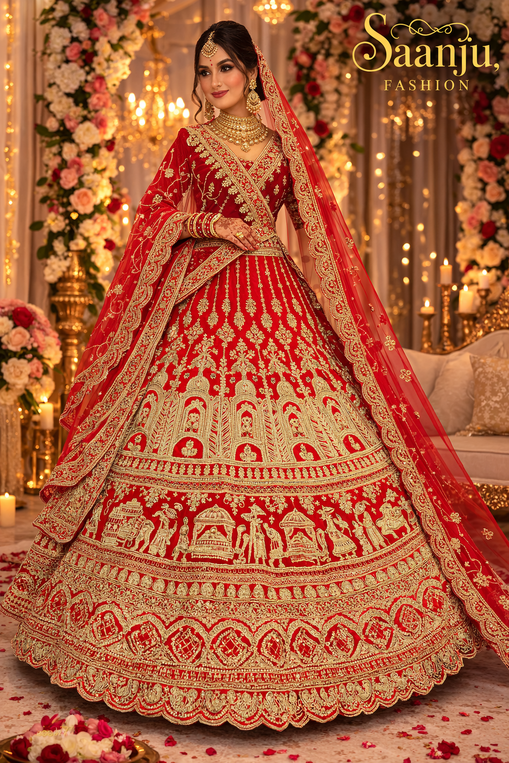 Premium Silk Bridal Lehenga With Heavy Diamond Work Choli