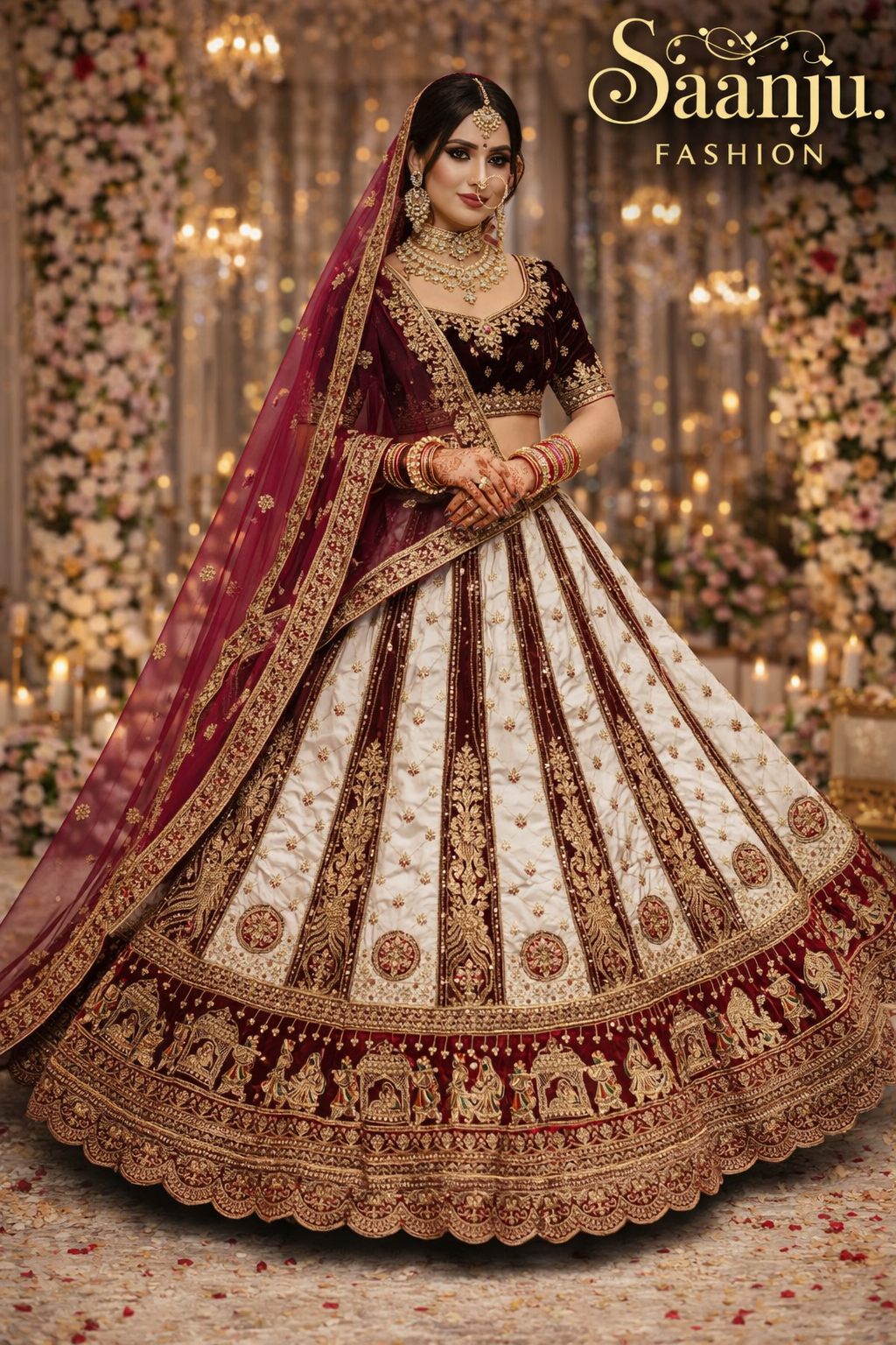 Sehen Sie umwerfend aus in diesem wunderschönen cremefarbenen Lehenga-Set
