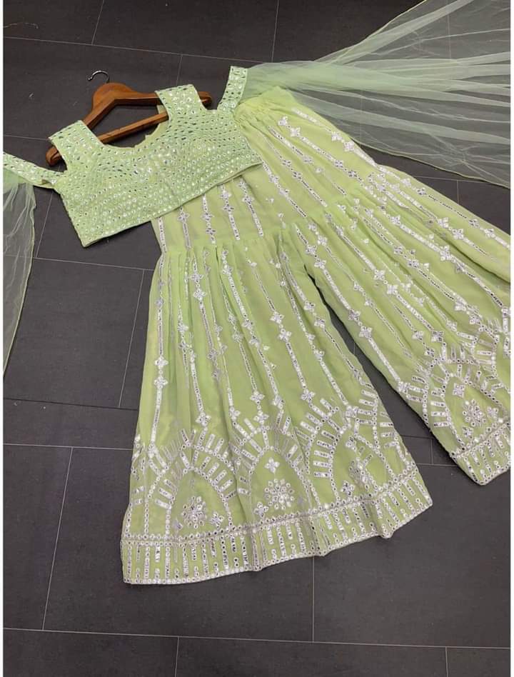 PISTA COLOUR CHOLI,PLAZZO AND DUPATTA