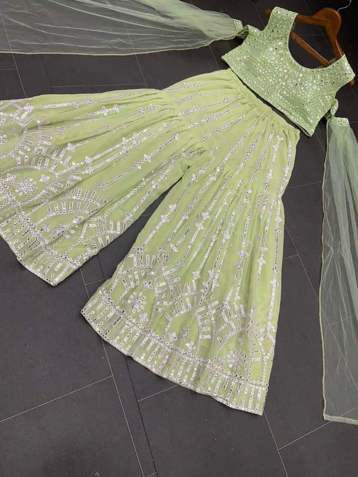 PISTA COLOUR CHOLI,PLAZZO AND DUPATTA