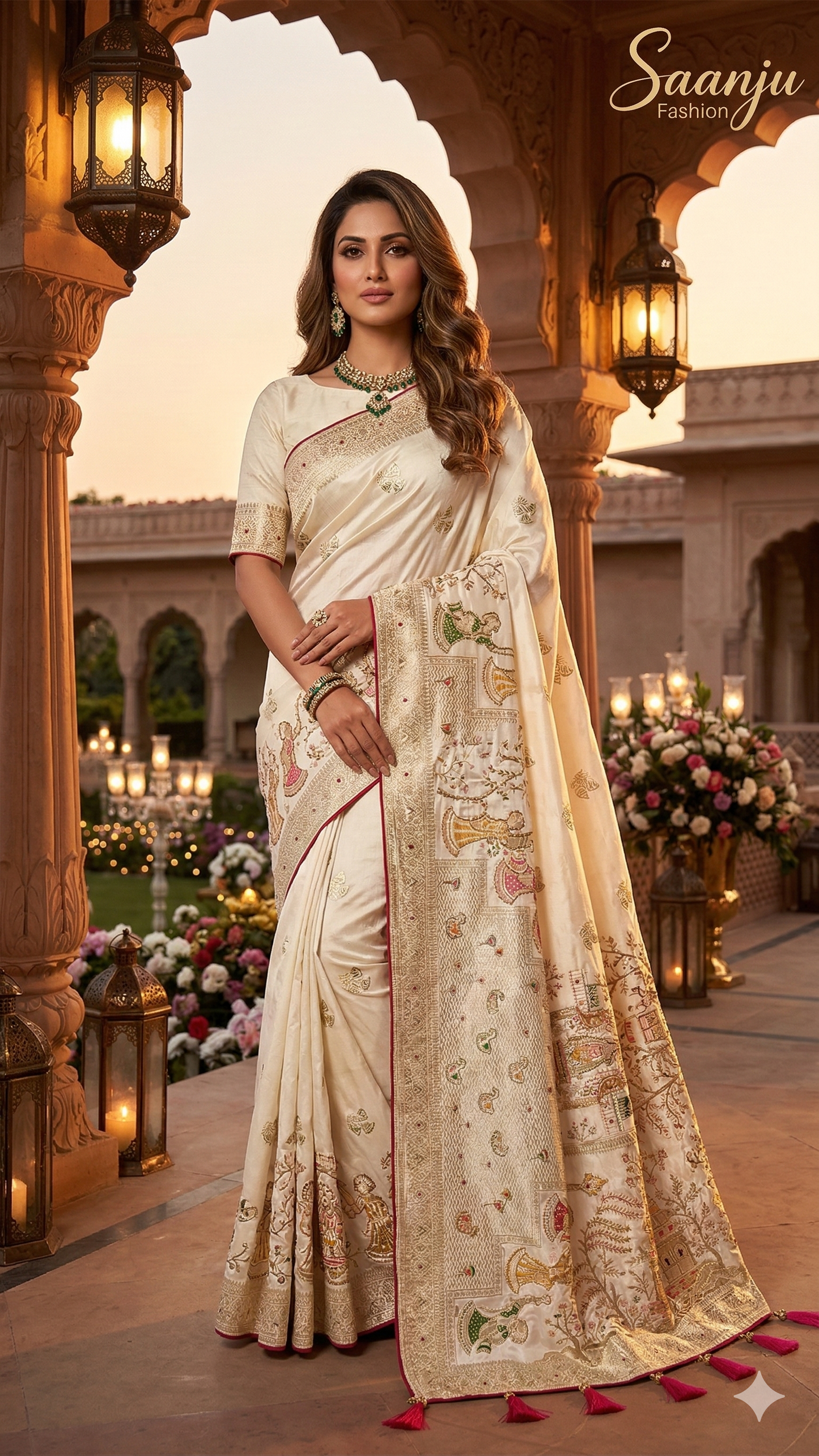 Premium Pashmina Silk Saree with Gopi Krishna Fancy Artwork