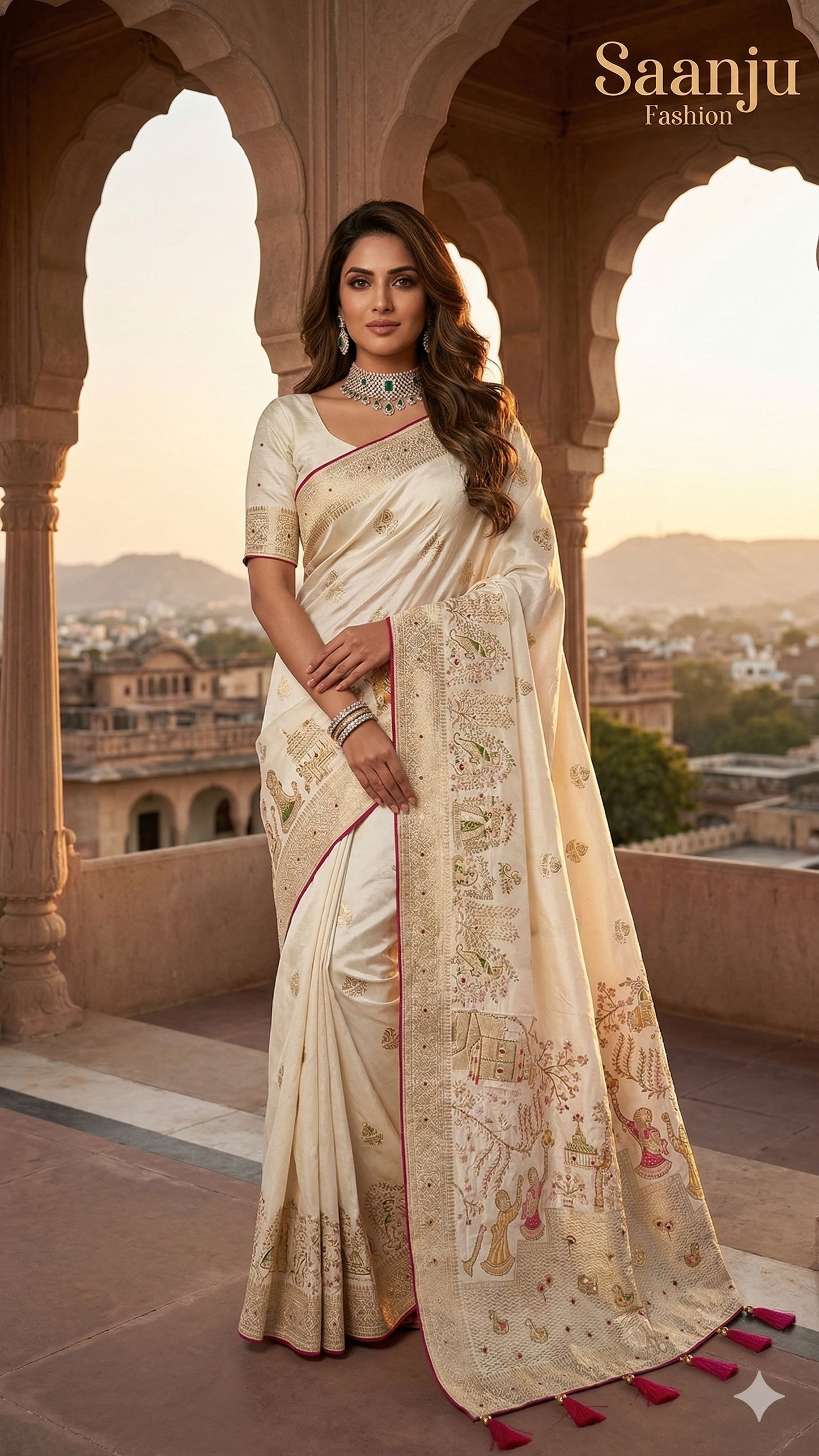 Premium Pashmina Silk Saree with Gopi Krishna Fancy Artwork