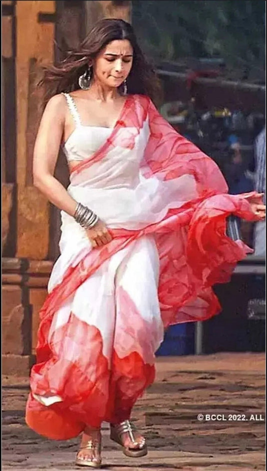 ALIA BHUTT RED AND WHITE COLOUR SAREE