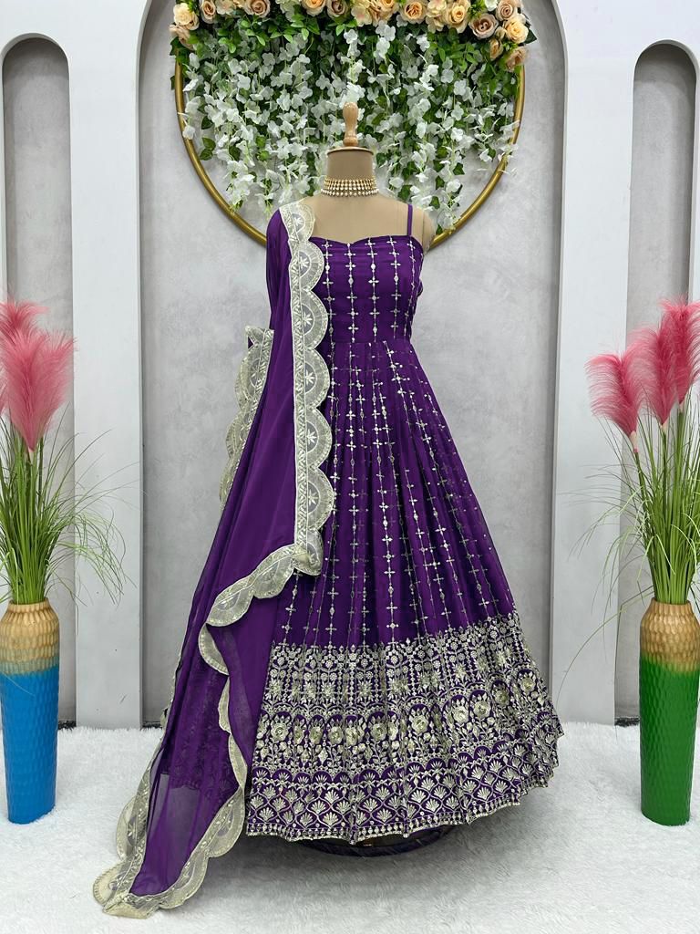 Heavy Georgette With Embroidery And Sequins Work