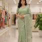 Pure Soft linen coton silk with digital print and Khatli and foil work saree