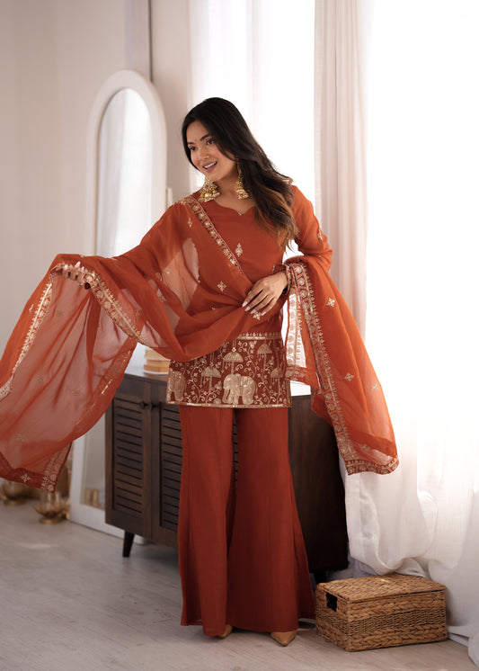 PRESENTING NEW CRUNCHY SILK FABRIC WITH EMBROIDERY SEQUENCE SUIT