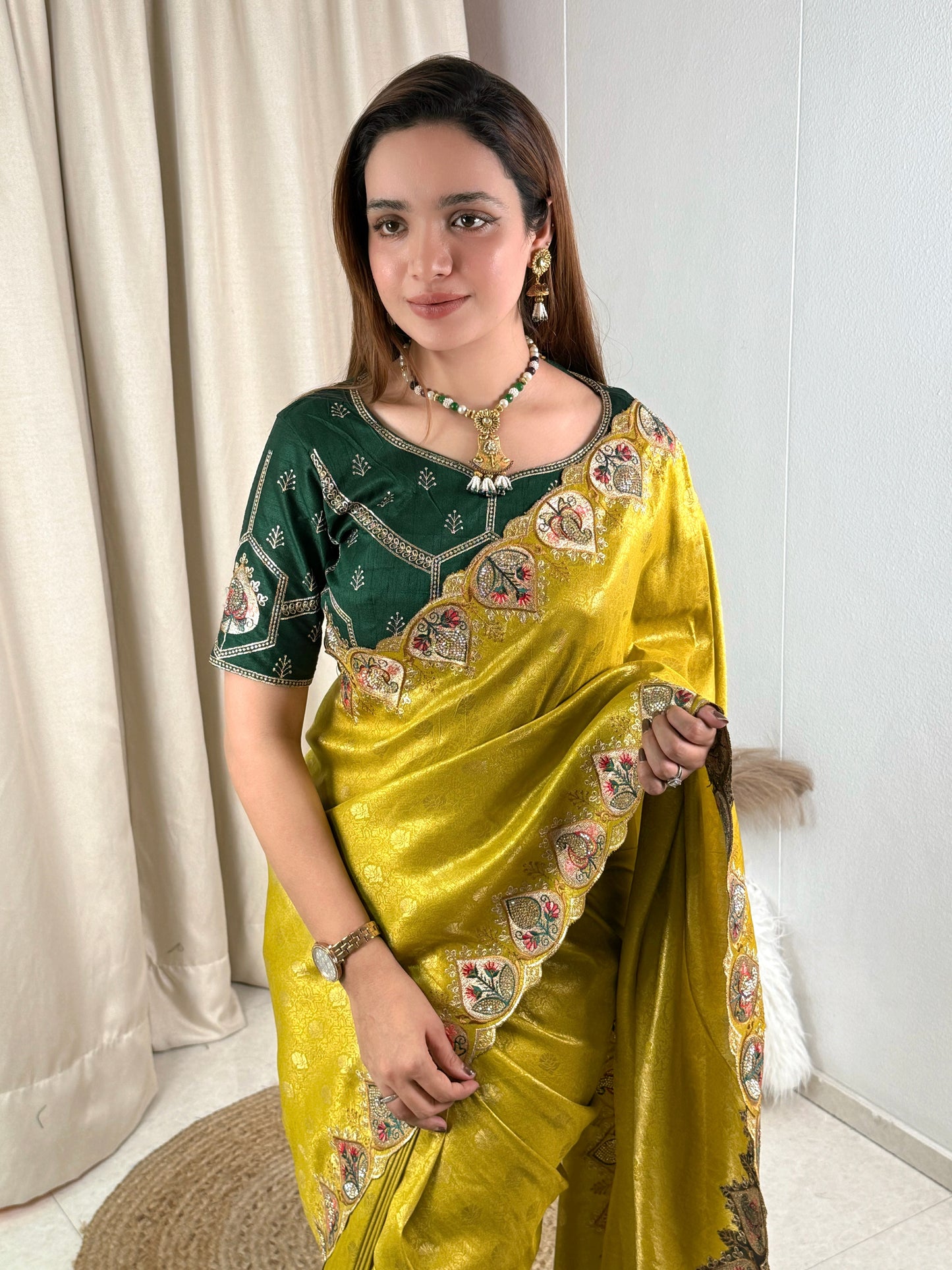 Viscose satin silk jacquard saree