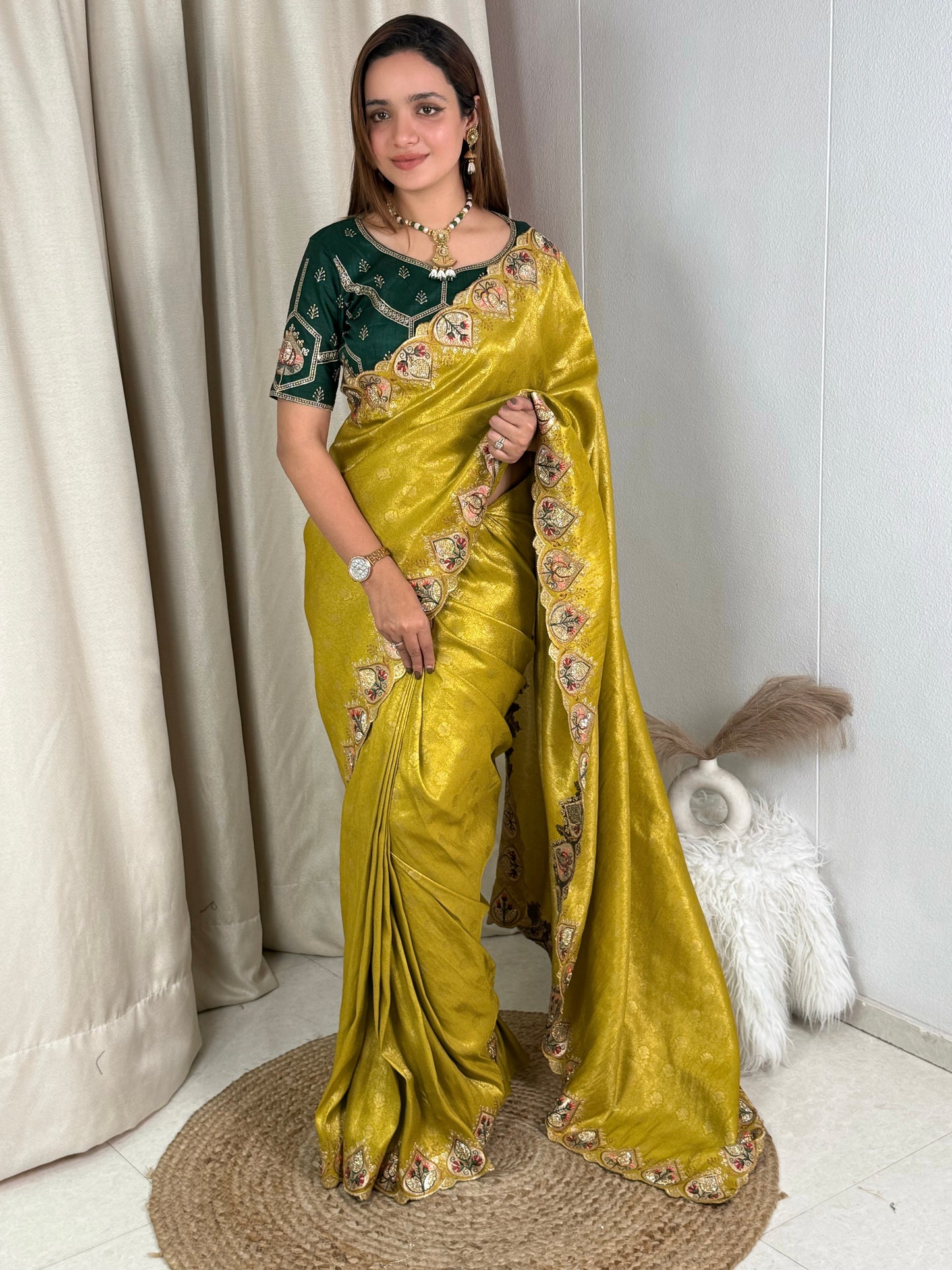 Viscose satin silk jacquard saree