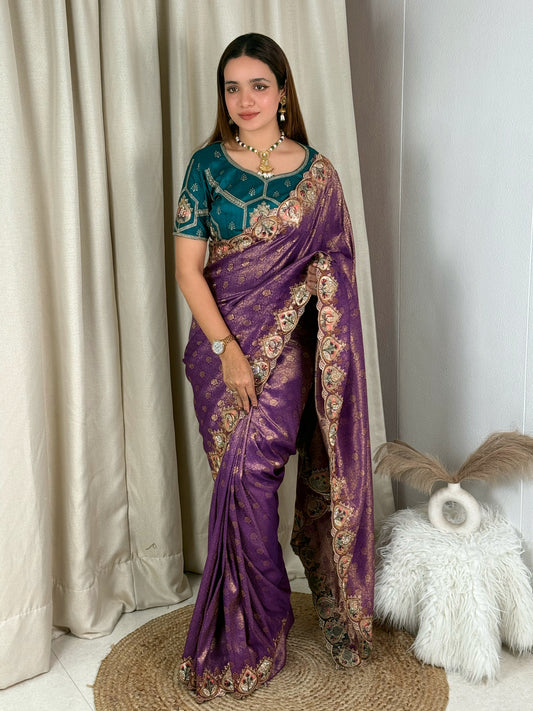 Viscose satin silk jacquard saree
