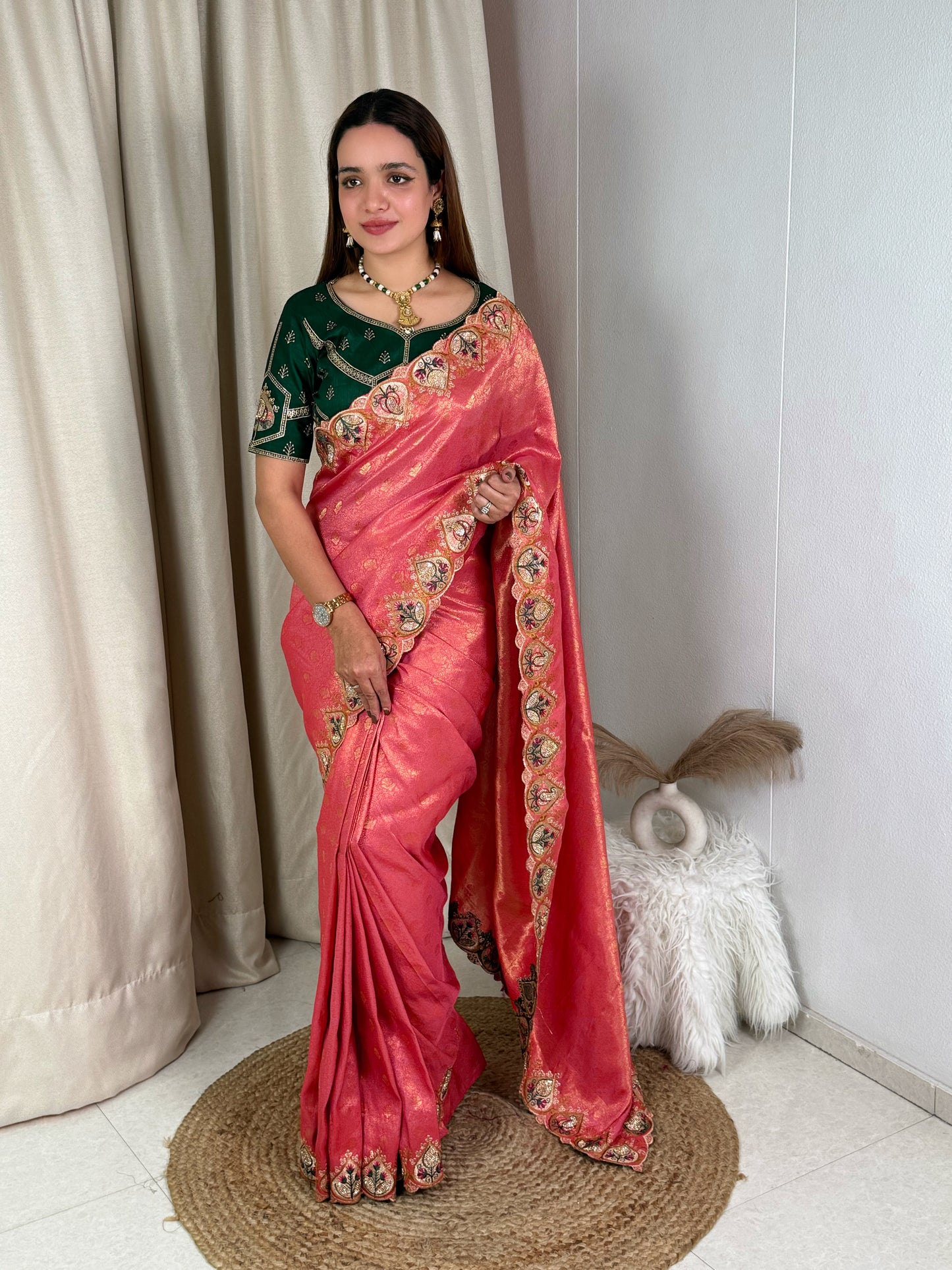 Viscose satin silk jacquard saree
