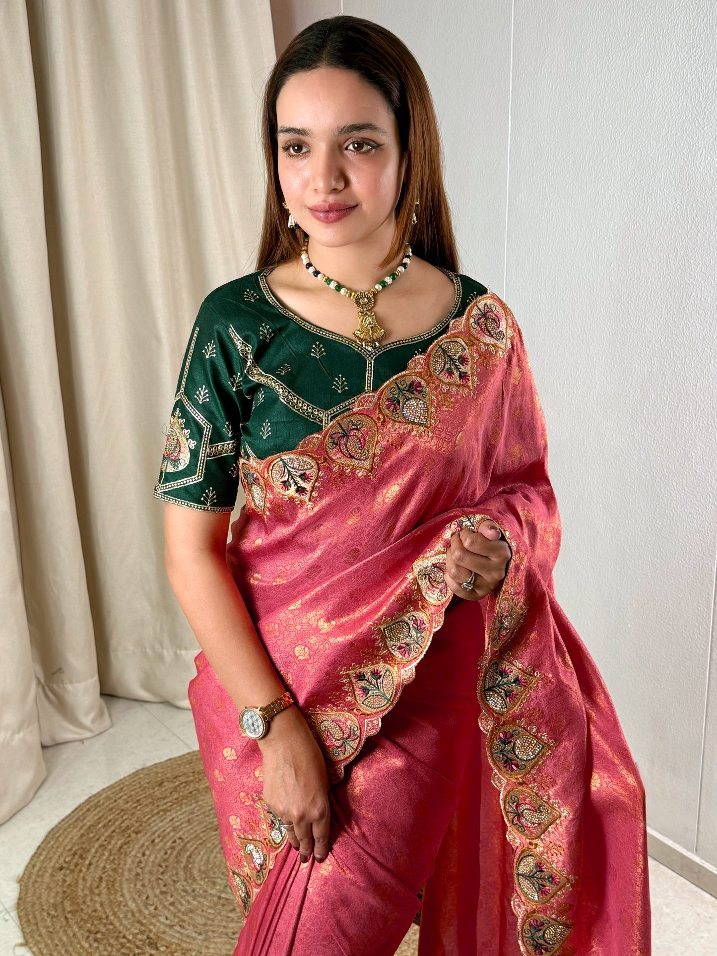 Viscose satin silk jacquard saree