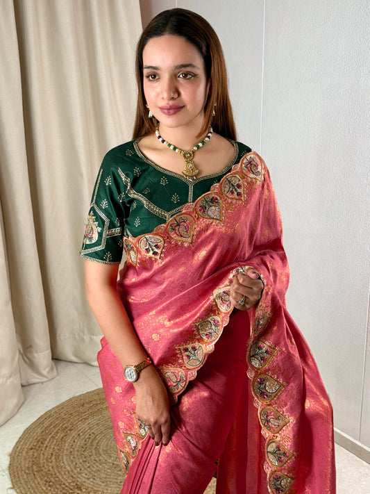 Viscose satin silk jacquard saree