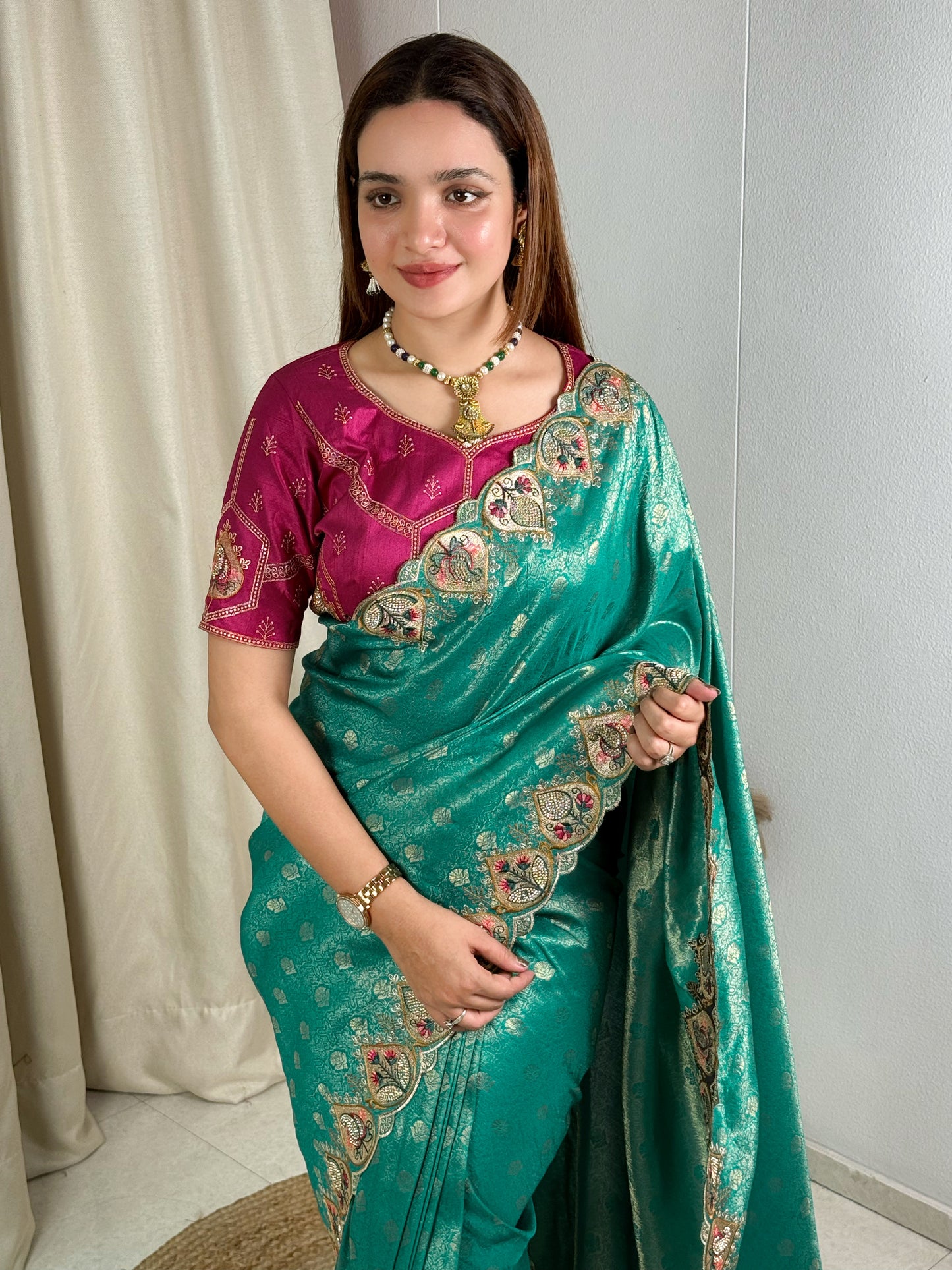 Viscose satin silk jacquard saree