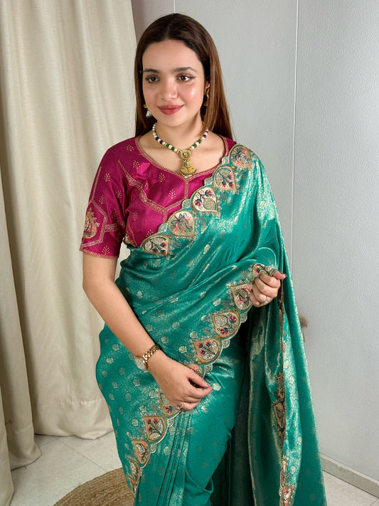 Viscose satin silk jacquard saree