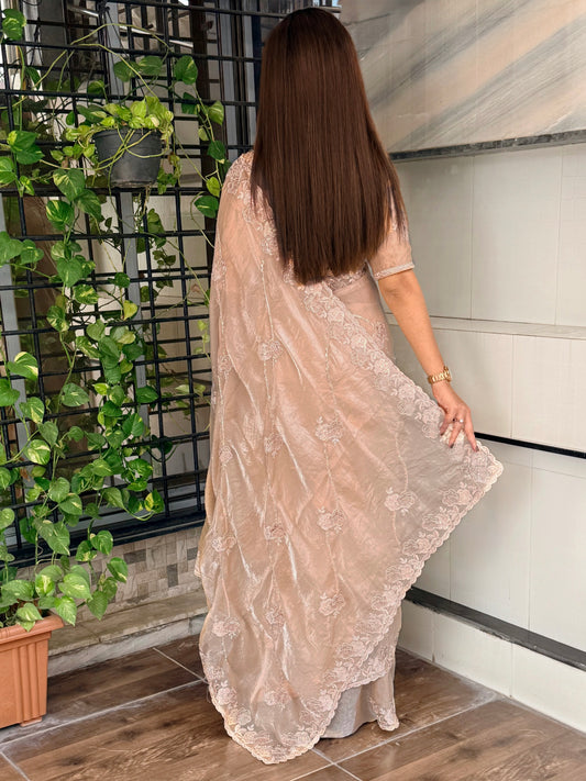 Sequins Beads work in full saree with thread work