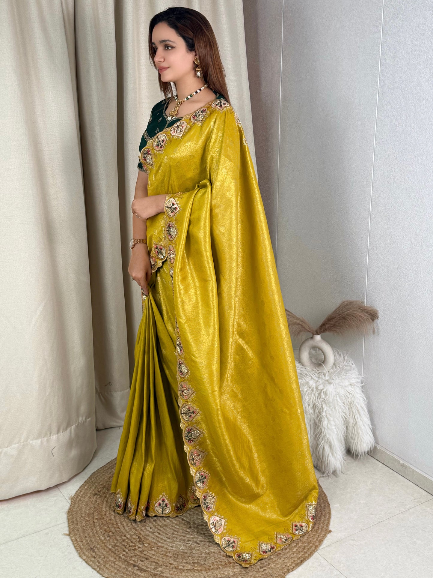 Viscose satin silk jacquard saree
