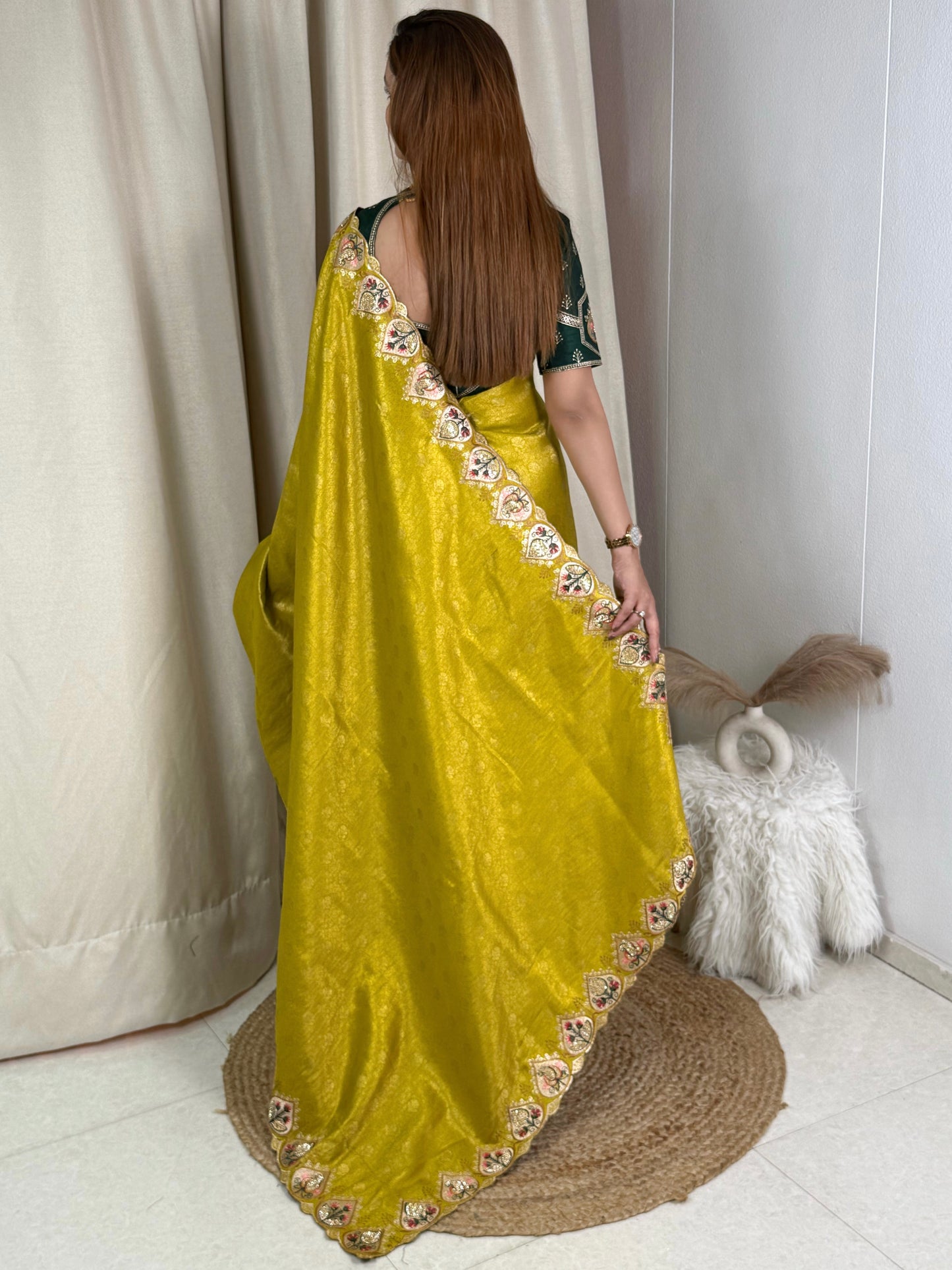 Viscose satin silk jacquard saree