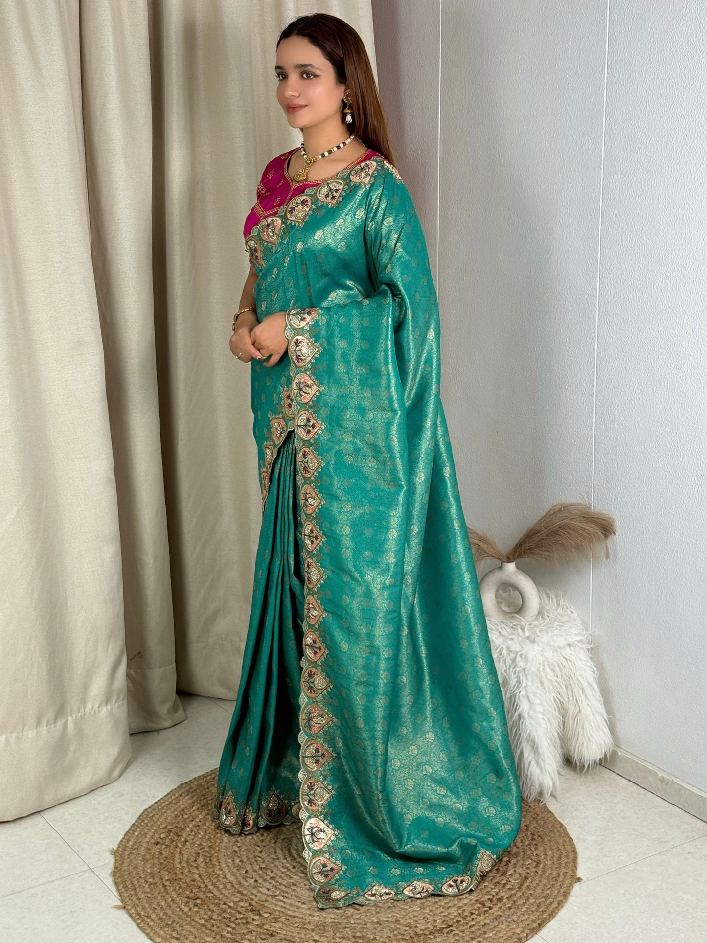 Viscose satin silk jacquard saree