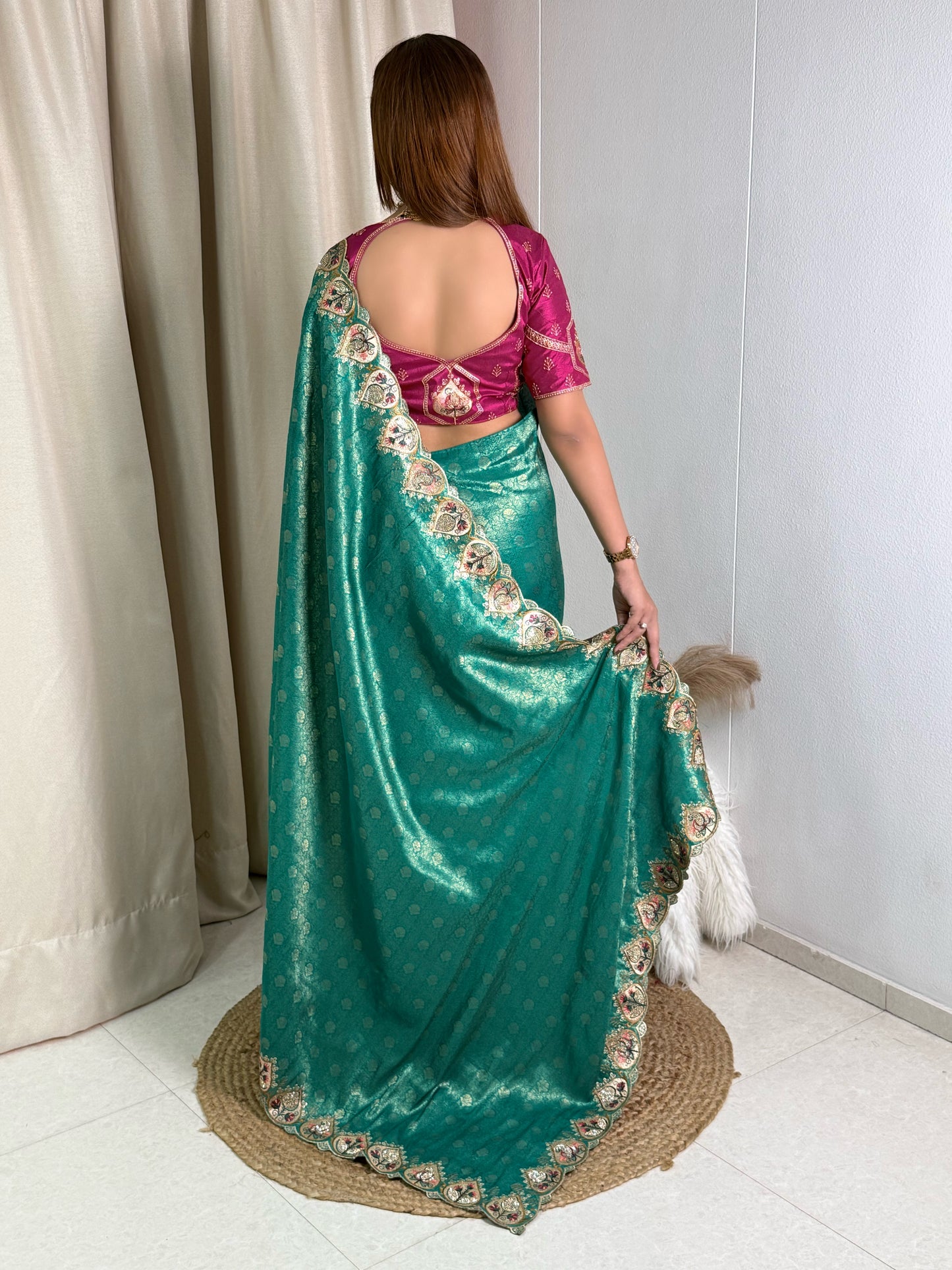 Viscose satin silk jacquard saree