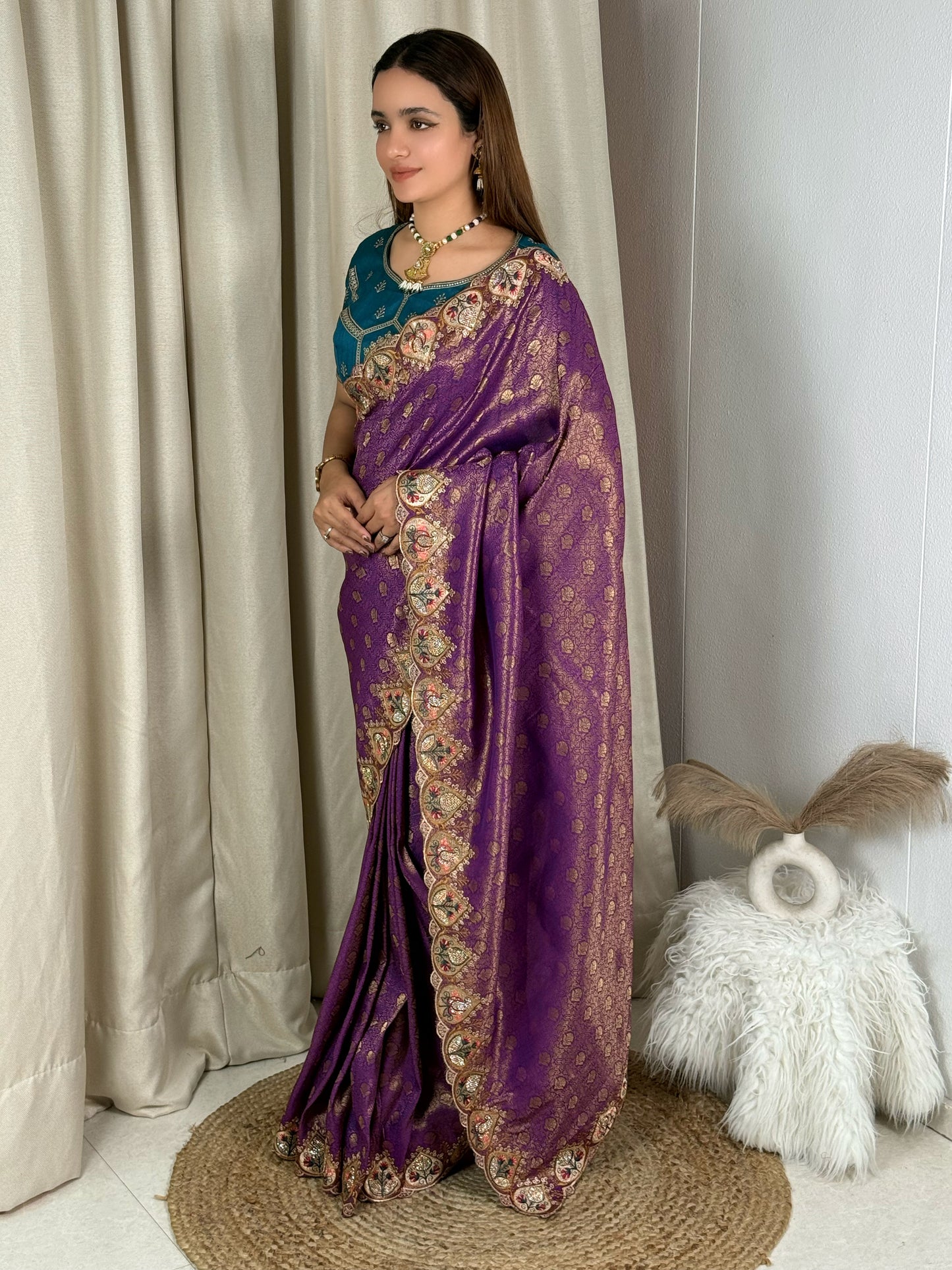 Viscose satin silk jacquard saree