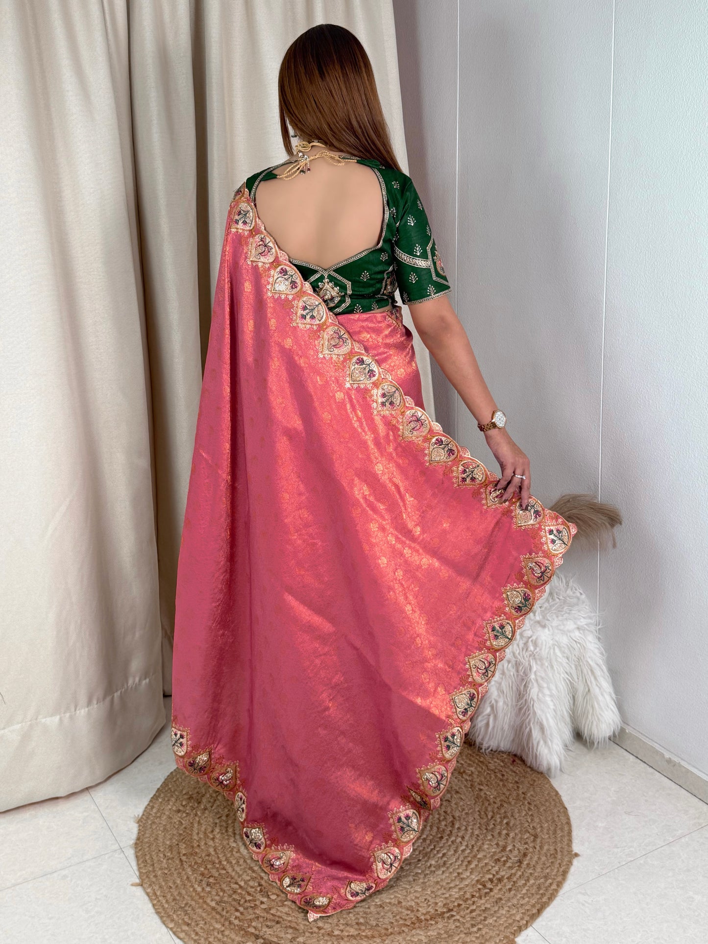 Viscose satin silk jacquard saree