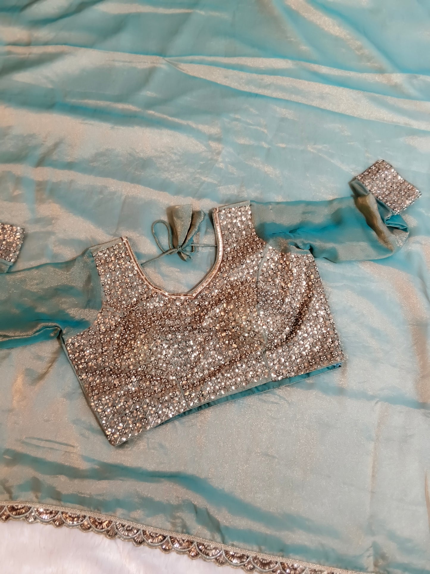 Premium Gamy Silk Saree Set with Heavy Beads Work Blouse