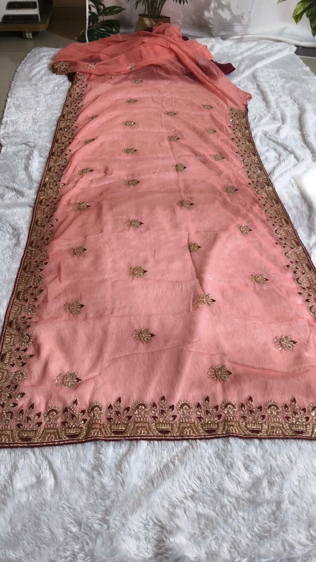 Elegant Gaji Silk Saree with Heavy Wall Moti Embroidery