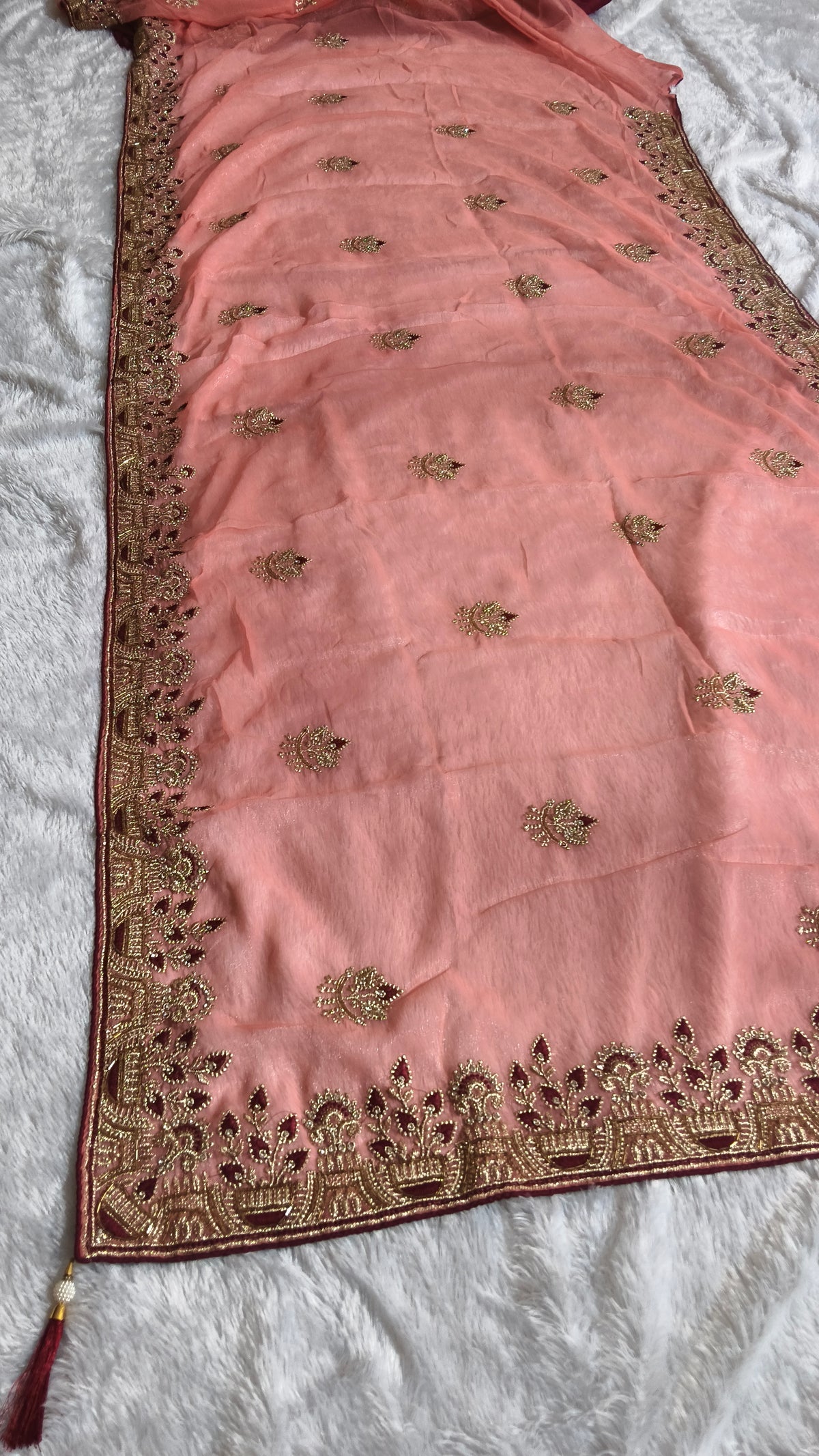 Elegant Gaji Silk Saree with Heavy Wall Moti Embroidery