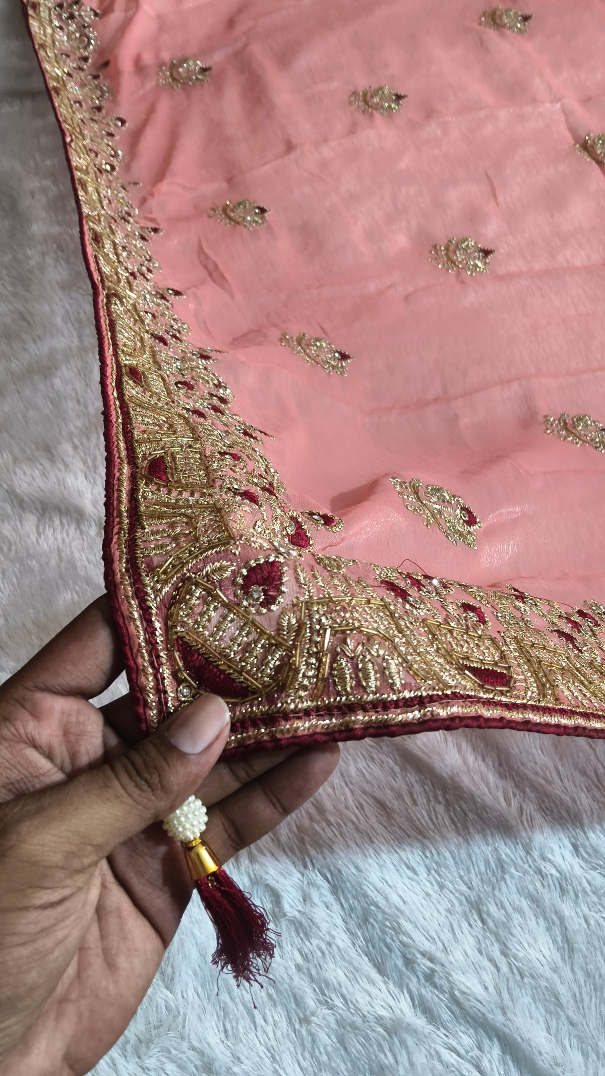 Elegant Gaji Silk Saree with Heavy Wall Moti Embroidery