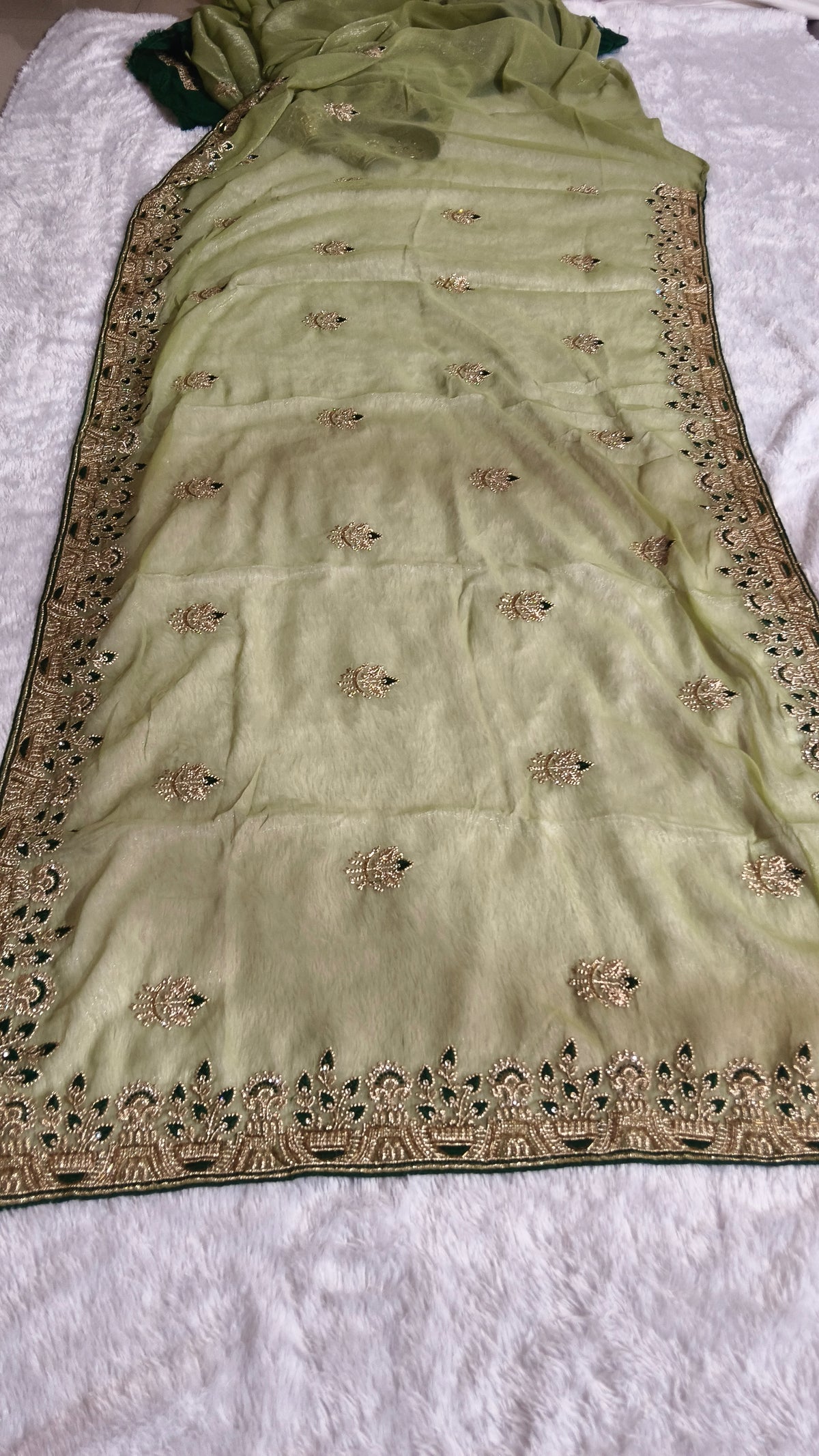 Elegant Gaji Silk Saree with Heavy Wall Moti Embroidery