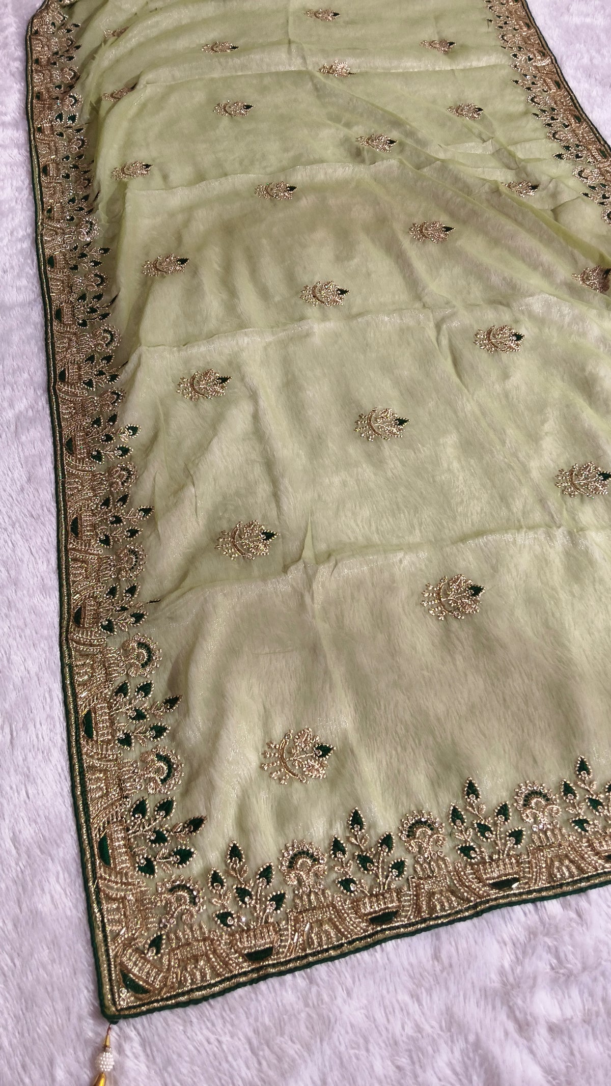 Elegant Gaji Silk Saree with Heavy Wall Moti Embroidery