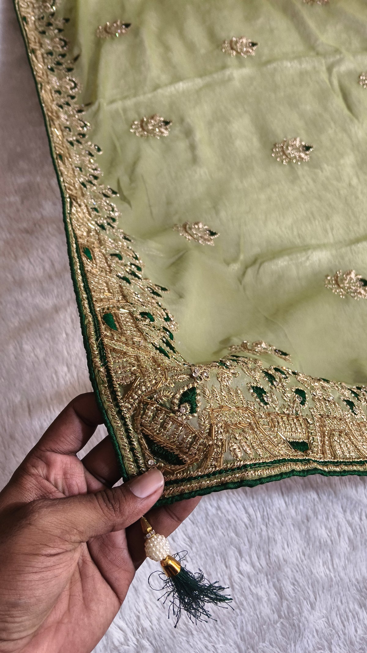 Elegant Gaji Silk Saree with Heavy Wall Moti Embroidery