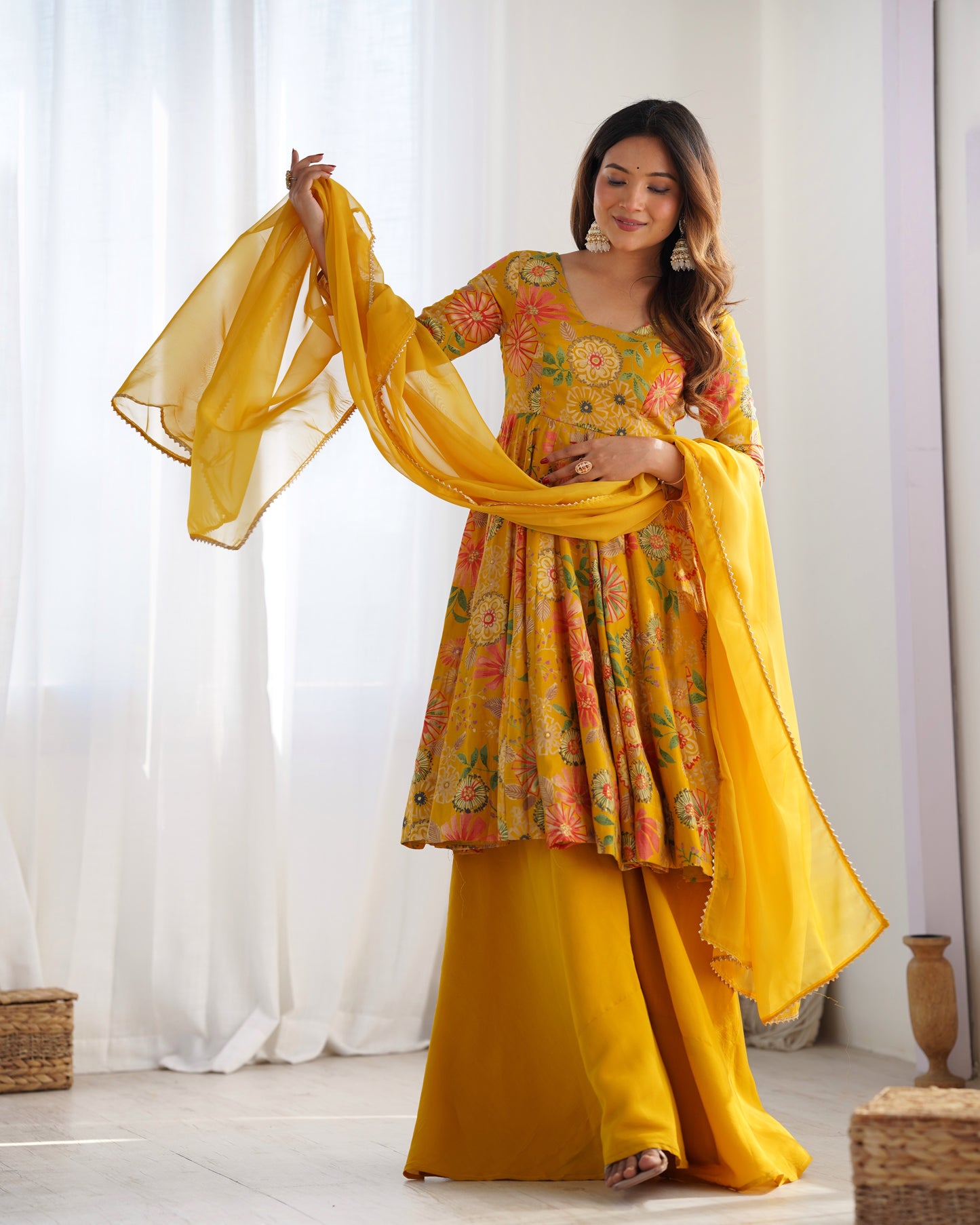PURE SOFT ROMANSILK CHANDERI DISCHARGE PRINT FABRIC