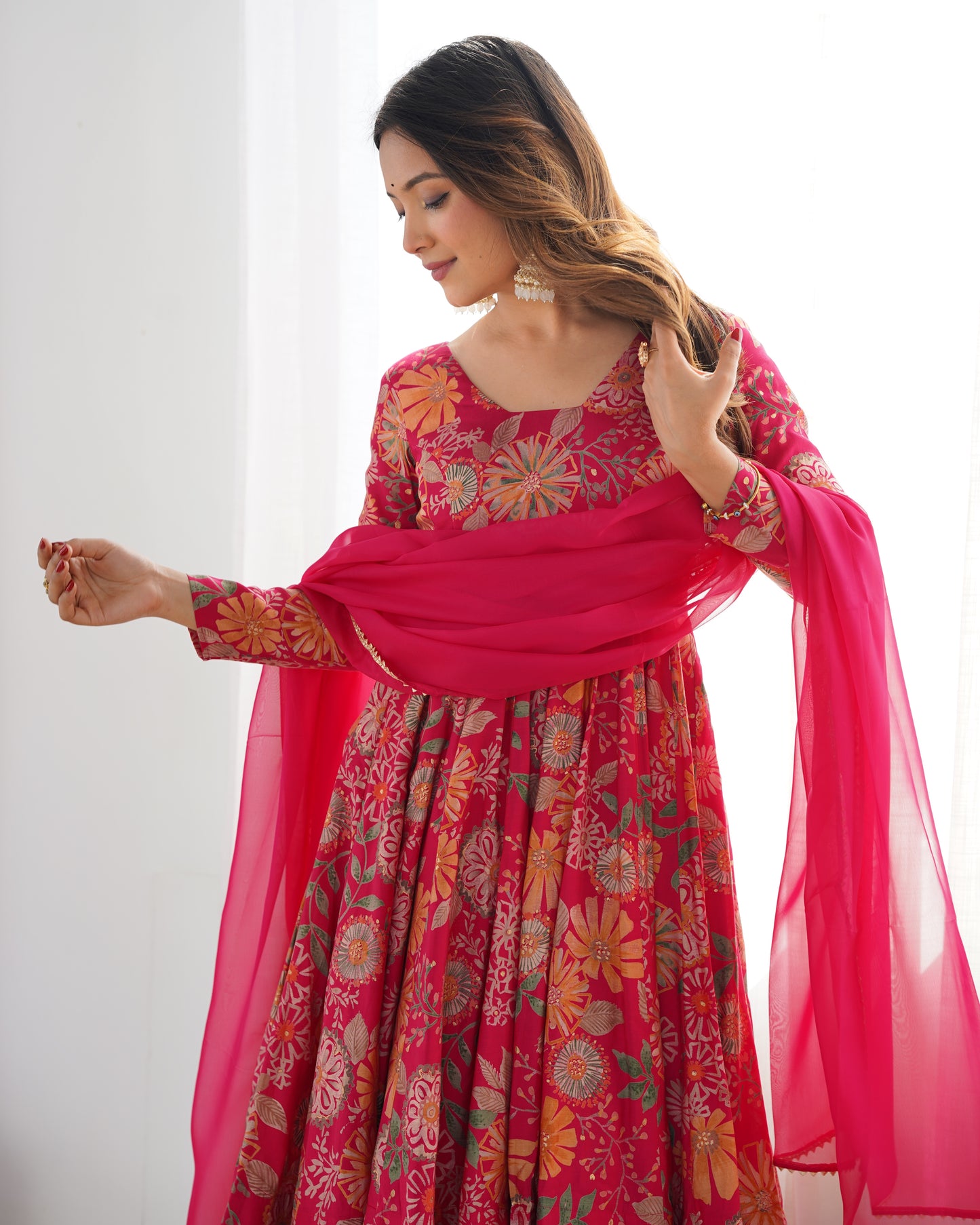 PURE SOFT ROMANSILK CHANDERI DISCHARGE PRINT FABRIC