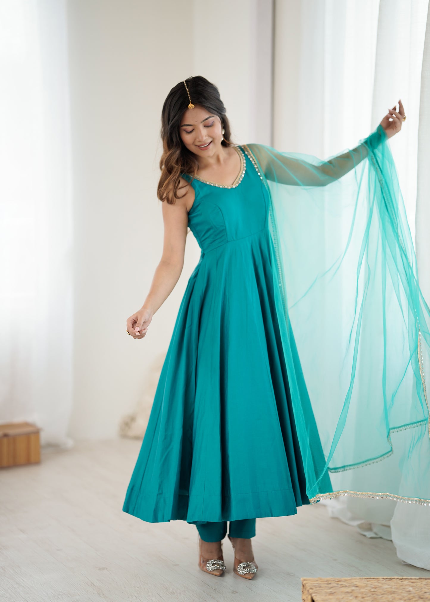 PURE ROMANSILK CHANDERI FABRIC FULLY FLAIR ANARKALI