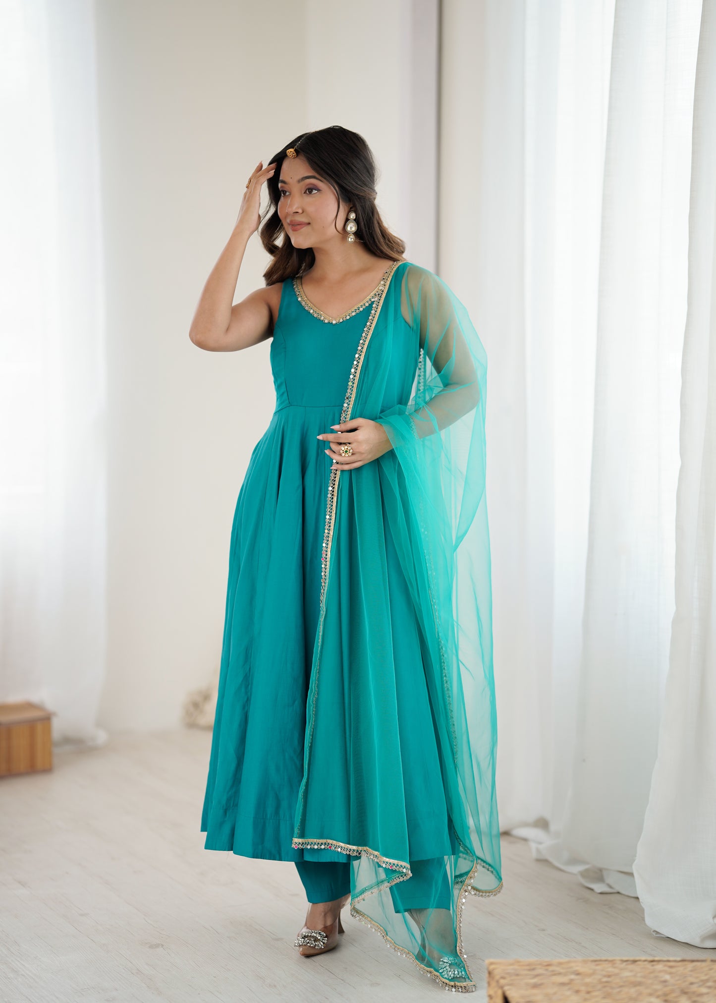 PURE ROMANSILK CHANDERI FABRIC FULLY FLAIR ANARKALI