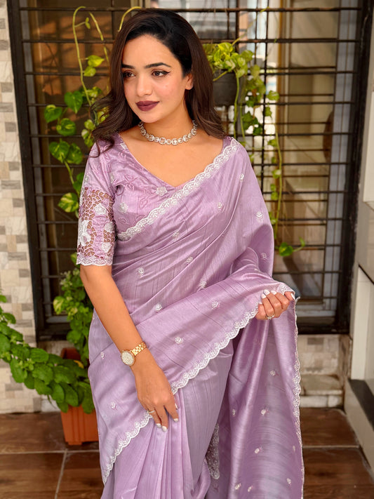 Tusser cotton Thread Embroidery work in saree