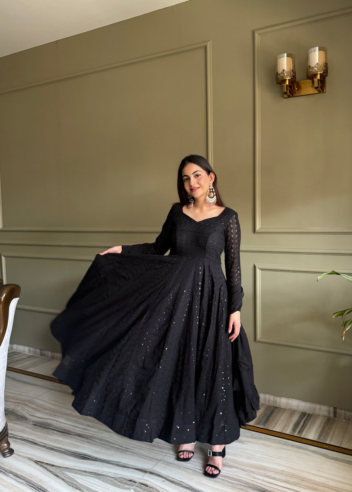 HEAVY PURE SOFT FOX GEORGETTE LUKHNOWI SEQUENCE ANARKALI