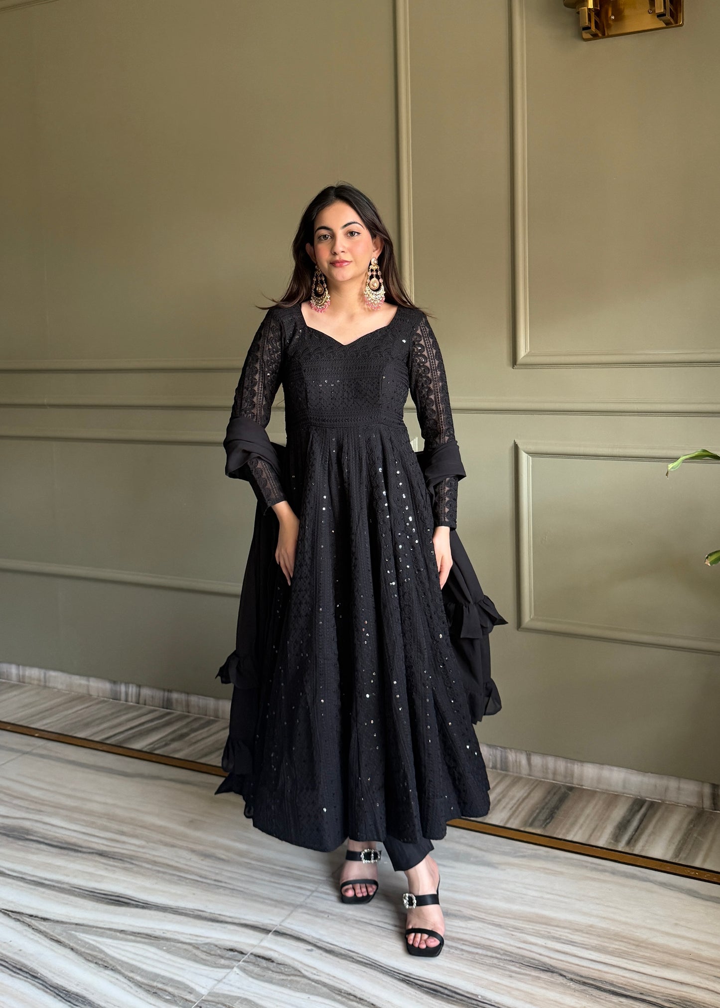 HEAVY PURE SOFT FOX GEORGETTE LUKHNOWI SEQUENCE ANARKALI