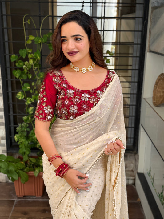 blend of rich craftsmanship and modern grace saree