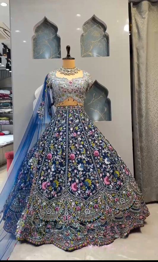 Launching 4 Meter Flared Embroidery Sequins Cut Work Lehenga