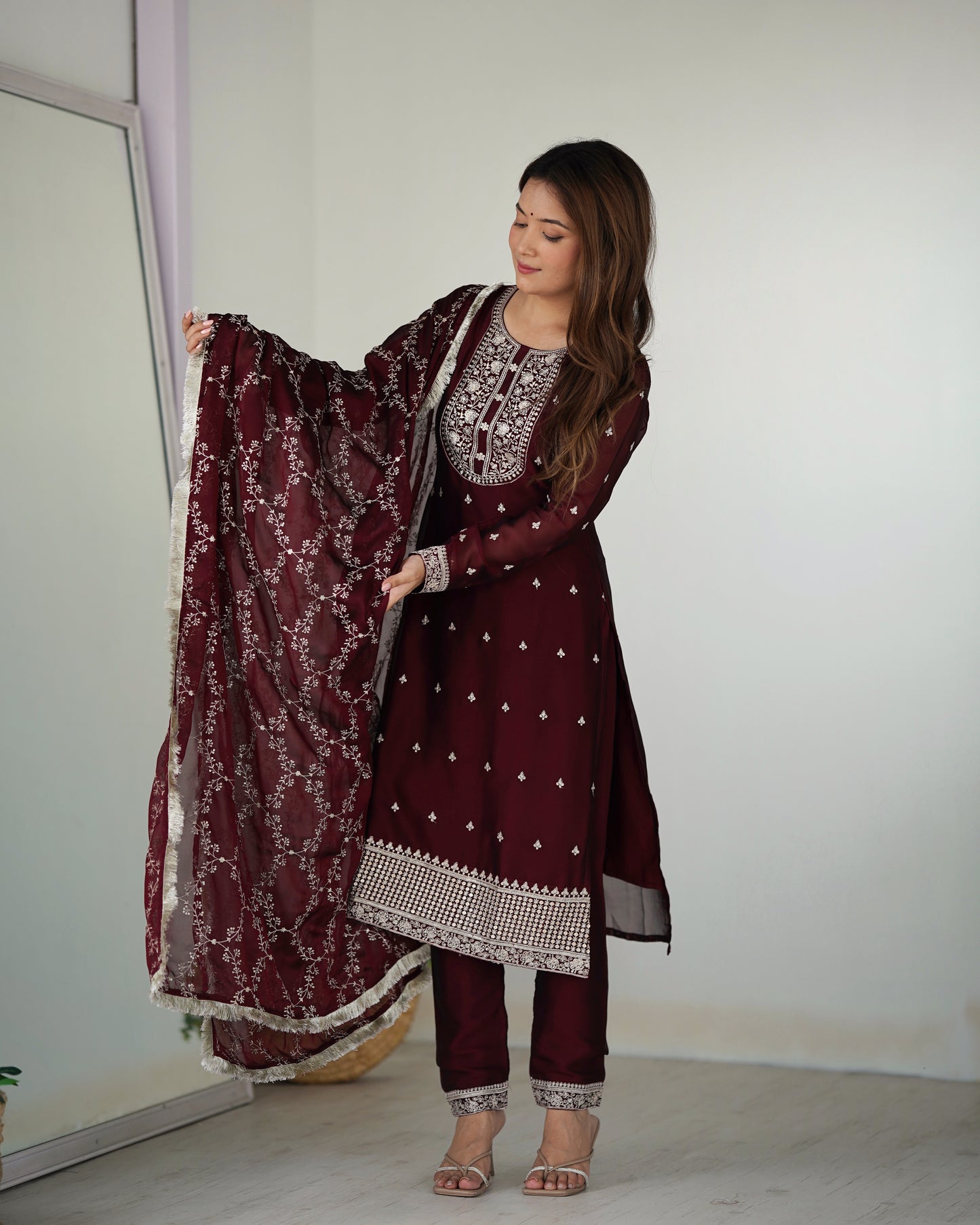 PURE BLOOMING RANGOLI SILK FABRIC WITH BEAUTIFUL EMBROIDERY SUIT